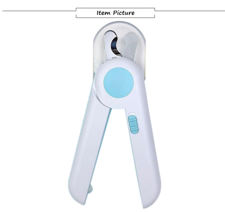 White and blue LED pet nail clipper on a white background